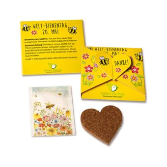 Bienensamen in Herzform gepresst mit individuell veredelbarer Schachtel für Ihre Werbebotschaft